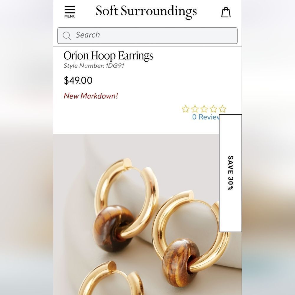 SOFT SURROUNDINGS Onion Hoop earrings tiger's eye gold plated | NWOT - Picture 2 of 8